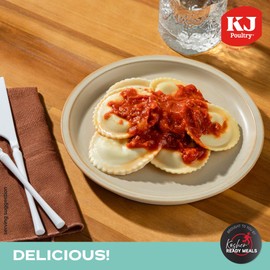 KJ Poultry Kosher Parve Ready Meals - Cheese Ravioli in Tomato Sauce, MRE Meals Ready to Eat, Halal, (1 Pack) Prepared Entree Fully Cooked, Shelf Stable Microwave Dinner Travel, Military, Camping