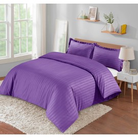Casabella Satin Stripe Duvet Cover Set - Luxurious Purple Bedding, Hotel Quality Single Duvet Set With Pillowcases