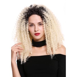 WIG ME UP - RSK-03-MF-1B/613 Women's Wig Lace Front Monofilament Long Voluminous Curly Curly Ombre Black Blonde