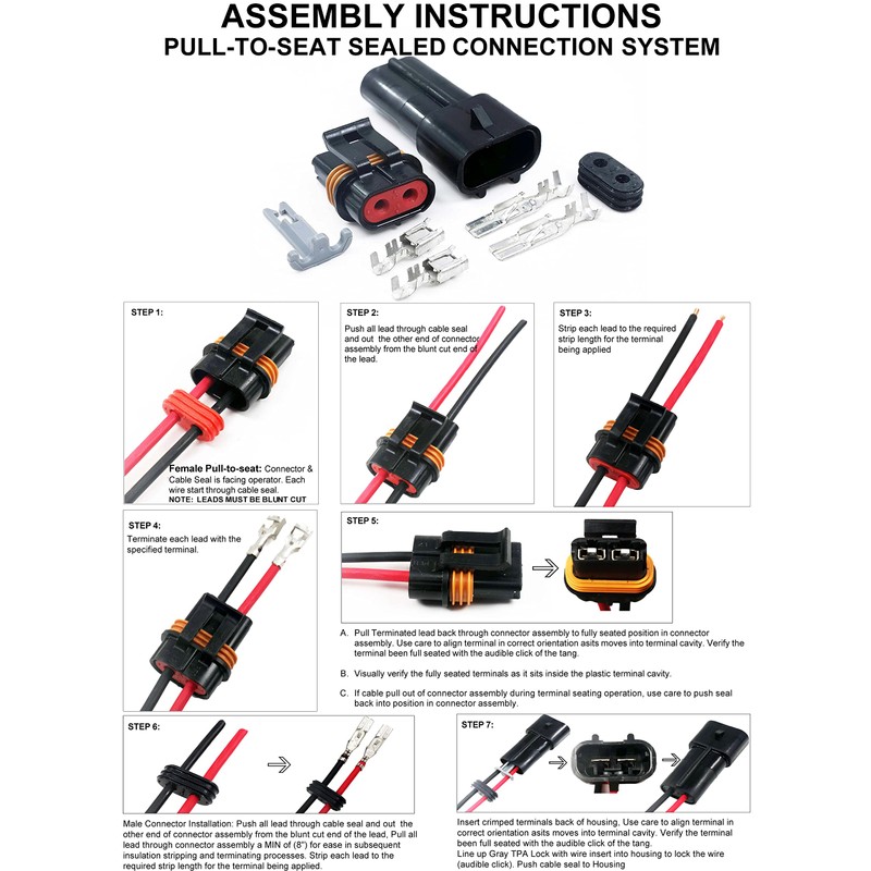 2 Pin Metri-Pack Waterproof Connector 10-12awg Terminals and Seals 46Amp