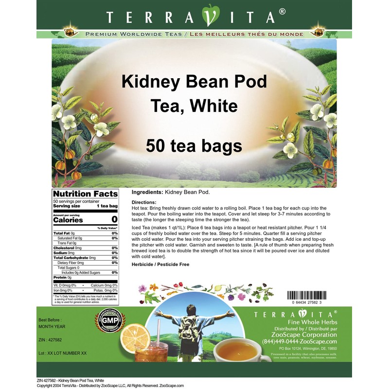 Kidney Bean Pod Tea, White (50 tea bags, ZIN: 427582)