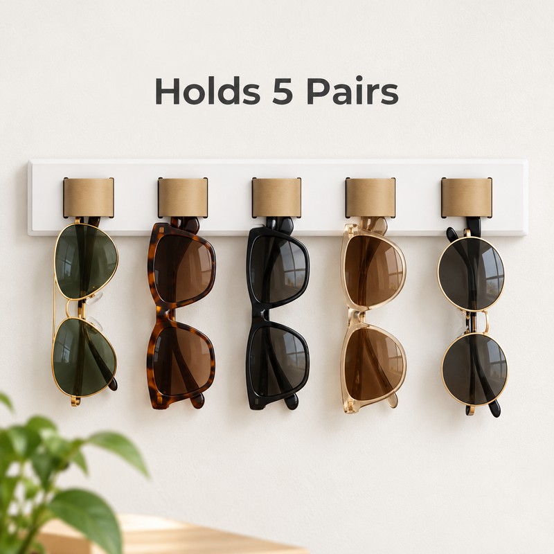 Wall Mounted Sunglasses Organizer for Eyewear Storage – Wooden Glasses