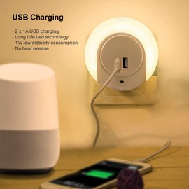 Plug in LED Night Light with 2 USB Port Charger 1w Warm White Automatic Sensor Dusk to Dawn Night Light for Bedroom Childrens Room Hallways Living Rooms A78B