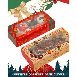 qiqee Christmas 50 Packs Cookie Box with Window 12x5.5x2.5 Inch Two Uses Pastry Biscuit Bakery Box for Christmas