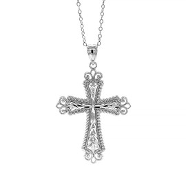 Charm America - Laced Cross Pendant Necklace - Solid 925 Sterling Silver Cross Pendant with Necklace for Men and Women