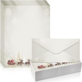 Chiisong 160 Pcs Christmas Stationery Paper Santa and Reindeer Letterhead and Envelopes 80 Santa's Sleigh Letterhead 80 Santa Holiday Envelopes for Note Greeting Cards Invitation Office School Writing