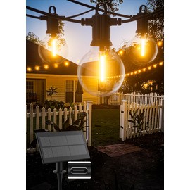 Zuske Solar String Lights Outdoor Waterproof 100FT with USB Port and 52 Shatterproof G40 Bulbs(2 Spare), LED Solar Powered Patio Lights for Outside, Porch, Backyard, Gazebo, Garden(Warm White)