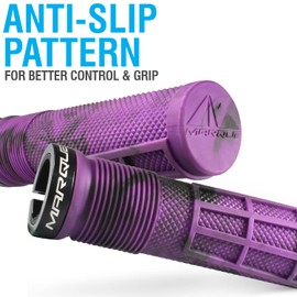 MARQUE Race Mountain Bike Handlebar Grips – Single Lock-On Ring Collar MTB and BMX Bicycle Handle Bar with Non-Slip Grip, Knurly Gritty Pattern and Half Waffle Pattern (Purple Storm)