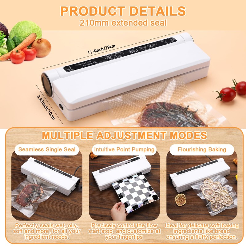 CXGFVRE Vacuum Sealer, 75KPA Strong Suction, Dry/Wet Modes vacuum sealer