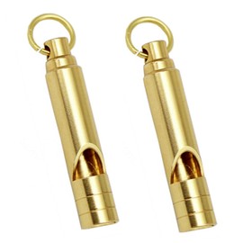 Brass Metal Emergency Whistles - 2 pcs Adults/Kids Outdoor Loud Sound SOS Survival Kit Lifeguard Safety Whistle Keychain with Keyring for Camping Hiking Dog Train Couching Boating Hunting