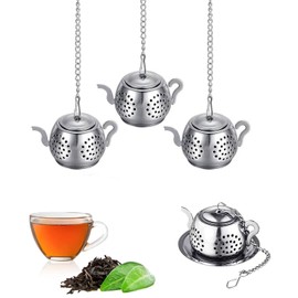 TJUSPIRIT 4 Tea Strainer for Loose Tea, Tea Infuser, Tea Filter for Loose Tea, Stainless Steel, with Extended Chain, Fine Mesh Tea Strainer, Ideal Gift for Tea Lovers (Teapot)