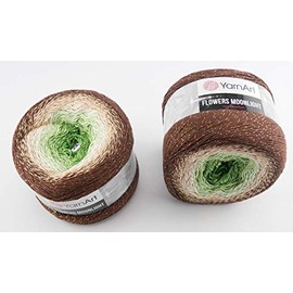 Yarn Art Flowers 500 g Bobbel Wool with Glitter and Colour Gradient, 53% Cotton, Bobble Knitting Wool, Multicoloured, 1000 m (Brown, Beige, Green 3272)