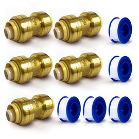 1" Push Fit Coupling Connection Fittings - Brass Plumbing Connectors for PEX, Copper, PVC Tubes & Pipes, Quick Connect, Bite Adapter, Slip Reducer, Valve Tool, Water Line Saver, Expansion - 5 Pack