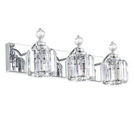 Danshiro Modern Crystal Vanity Light - 3-Light Bathroom Lights Fixtures Over Mirror Chrome Vanity Light for Bathroom