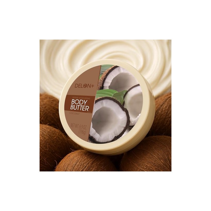 DELON Intense Moisturizing Body Butter, Coconut with Coconut Oil, 6.9