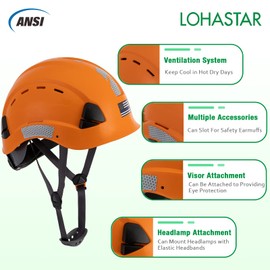 Hard Hats Construction Safety Helmet, LOHASTAR Adjustable Men Worker ANSI Z89.1 Approved OSHA Hardhat Orange Hard Hat Industrial Construction Helmet (O4 Orange)