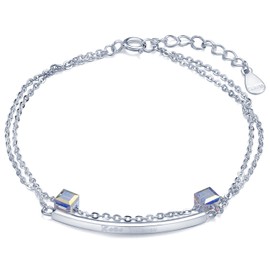 Yumilok 925 Sterling Silver Crystal Bar "Love Forever" Charm Bracelet Adjustable Bracelet for Women Girls, Sterling Silver Crystal, Crystal