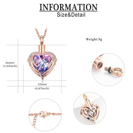QGJNSGC Angle Wings Heart Urn Necklace for Men Women Cremation Jewellery Keepsake Memorial Lockets Jewellery Gifts Urn Pendant Ash Holder, Gemstone