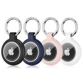 Vancle 4 Pack Air tag Holder, Waterproof Air Tag Cases for Air Tag Keychain, Anti-Scratch Protective Case for Luggage, Pet Collar, Backpack (Black/White/Blue/Pink)