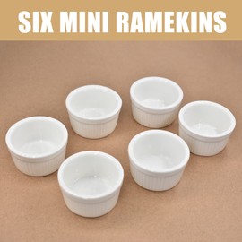 BOEEA 6 Pack Stackable Mini Ramekins - 1 oz/30 ml Porcelain Souffle Dish,Small Dessert Cups Set, Dipping Sauce, Microwave & Oven Safe, White (StyleA)