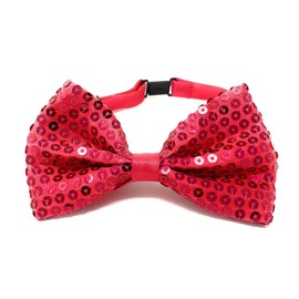 Dark Pink Mens Sequin Polyester Fancy Dress Bow Tie 15 x 6cm