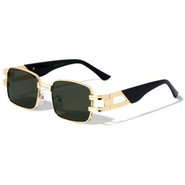 Dweebzilla Classic Casual Elegant Luxury Square Biggie Aviator Sunglasses (Rose Gold & Black Frame, Solid Green Lenses)
