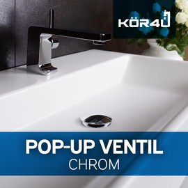 kör4u Design Pop Up Valve Chrome 1 1/4 Inch Universal Drain Fitting for Washbasin and Sink, Click Clack Sink Plug, Drain Valve, Includes Seals