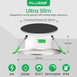 ALUSSO LED Recessed Spotlight, 68 mm, 4 W, Dimmable, 310 LM LED Spotlights, 230 V, IP44 Recessed Spotlights for Living Room, Set of 6 with Warm White 3000 K, Neutral White 4000 K and Cool White 6500 K