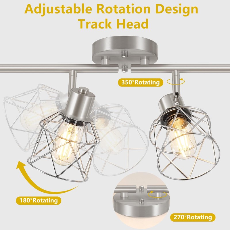 Baocuz 4-Light Kitchen Lighting Fixtures, Adjustable Multi-Directional Brushed Nickel Track