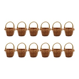 Nicear 12 Pieces Mini Woven Baskets with Handles Small Doll Picnic Basket Mini Flower Baskets for Party Gifts Crafts Home Decoration Micro Houses