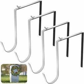 4 Pcs Christmas Headstone Wreath Hanger- Fit 6"-11" Adjustable Cemetery Tombstone Wreath Holder- Stainless Steel Cemetery Gravestone Wreath Stand for Christmas Memorial Day Gravestone Decoration
