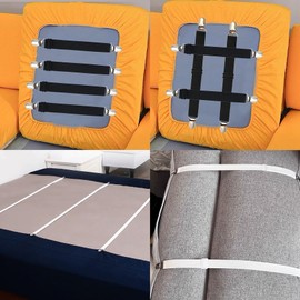 Sofa Cover Holder Straps with Suspenders & Fasteners - Magic Sofa Couch Covers Clip Fasteners, Adjustable Elastic Straps (6-30in/15-75cm) for Sofa Slipcover, Seat Cushion Holders (4, Black)