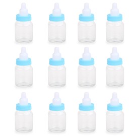 FOMIYES 12Pcs Mini Shower Bottles, Feeding Bottle Shape Candy Box, Transparent Nursing Bottle for Shower Party Favors (Blue)