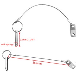 4PIECES of Marine Grade Hardware, Bimini Top Pin, Quick Release Pin 1/4" Diameter w/Lanyard Prevents Loss, All 316 Stainless Steel with Free Screws