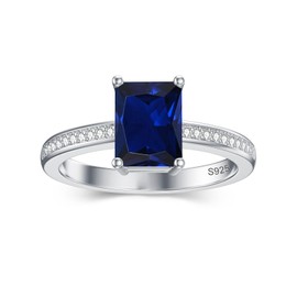 Gnteey Gemstone Rings 925 Sterling Silver 8x6 mm Emerald Cut Birthstone Engagement Ring for Women, 6.5, Gemstone, Sapphire