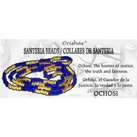 1 OCHOSI SANTERIA GOLD BLUE BEAD BRACELET - NECKLACE 32 inch