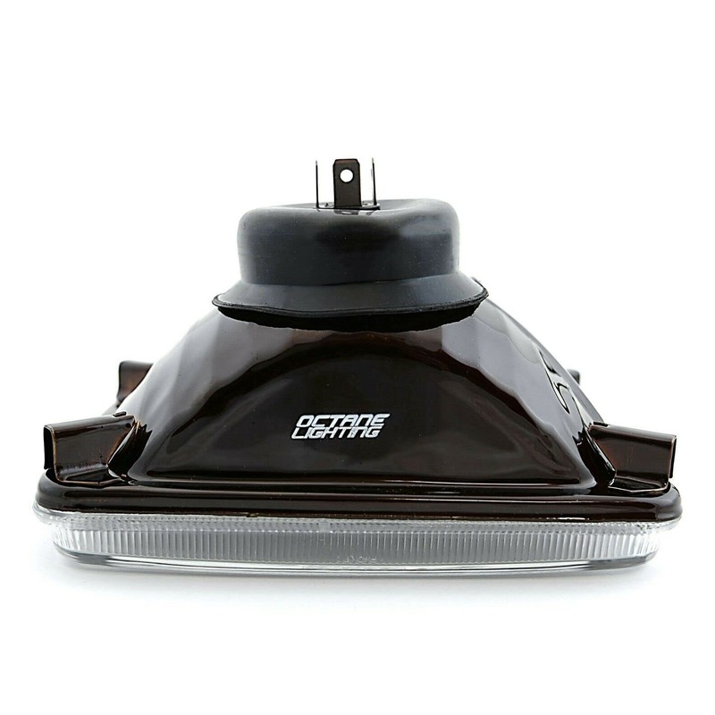 Octane Lighting 4X6 Diamond Crystal Clear Glass Lens Metal Headlight