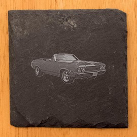 Powerhouse on a Coaster: 1968 Chevy 396 Coasters for Muscle Car Fans - Square Slate - set of 8