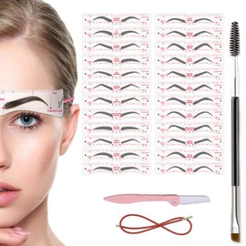 TEUVO Eyebrow Stencil Set for Beginners 3 Protocol Makeup, 24 Styles of Stencils, 1 Eyebrow Brush and 1 Razor Eyebrow, DIY Eyebrow Stencil Set for Women