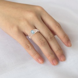 praymos Blue Aquamarine 925 Sterling Silver March Birthstone Ring for Women Girls Gemstone Ring Celtic Knot Statement Solitaire Thumb Ring Oval Open Birthday Jewelry