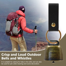 4Pcs Loud Bear Bells with Whistles and PU Leather Keychains, Bear Bells for Hiking and Loud Hiking Whistles, Cow Bells, Dog Bells, Safety Whistle for Camping Hiking Outdoor (Bronze)