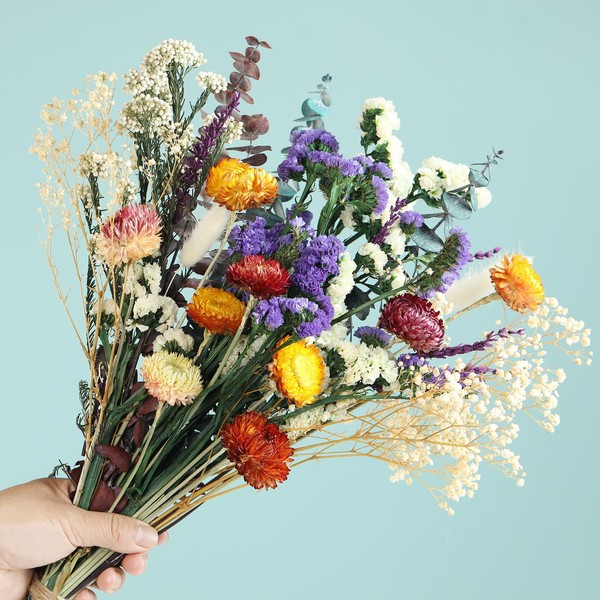 Natural Dried Flower Bouquet, 17" DIY Floral Arrangements with Eucalyptus