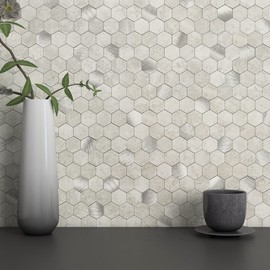 MOFIT Hexagon Peel and Stick Backsplash Tiles Kitchen,Self-Adhesive Metal and Marble Honeycomb Peel and Stick Wall Tiles Sticker Mosaic Heat Resistant(Cement Grey,10sheets)