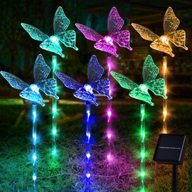 Set of 6 Arcylic Solar Butterfly Lights for Outside, Solar Powered Garden Decorations with 8 Lighting Modes, Outdoor Waterproof Pathway Lights for Yard, Patio Plant Pot, Flower Bed (Butterfly)