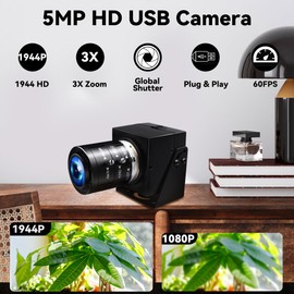 MMlove 5MP USB Webcam Manual Zoom Camera with 3.6-10mm Lens,1944P 50fps Global Shutter High Speed Camera, 3X Optical Zoom,Plug and Play,for Windows/Mac/Linux/Android, Conferencing/Streaming
