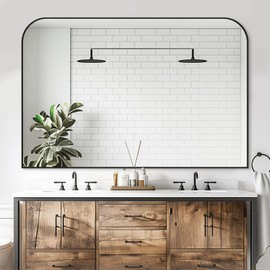 Bathroom Mirror, 55x36 Inch Wall Mirror, Black Metal Framed Mirror Vanity Mirror for Bathroom, Living Room, Bedroom, Entryway