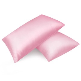 Fittia Set of 2 Satin Cushion Covers, Premium Pillowcase, Hair and Skin Care, Silky with Zip, Pink, 40 x 80 cm