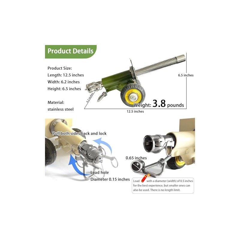 TIETHEKNOT Stainless Steel Mini Cannon Model with Recoil Mechanism -