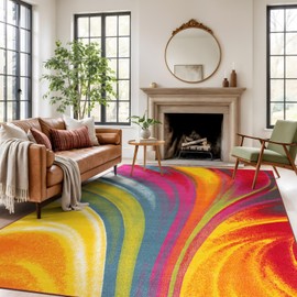 Modern Contemporary Waves Non-Slip (Non-Skid) Area Rug 8 x 10 (7' 10" x 10') Multi