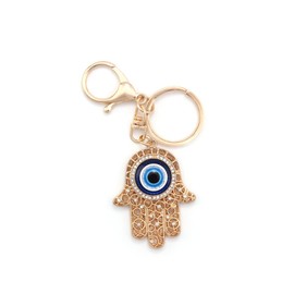 RUITASA Evil Eye Silver Hamsa Keychain Hand Fatima Protection Charm Key Holder Good Luck Keychain Car key chain with key key Ring (Gold)
